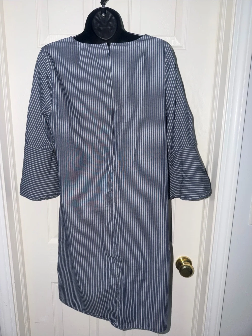J Crew Chambray Blue Striped Bell Sleeve Dress